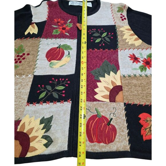 VTG Fall Patchwork Cardigan Sweater Zip Up Autumn Flowers Granny Core Plus 26/28 - Picture 8 of 10